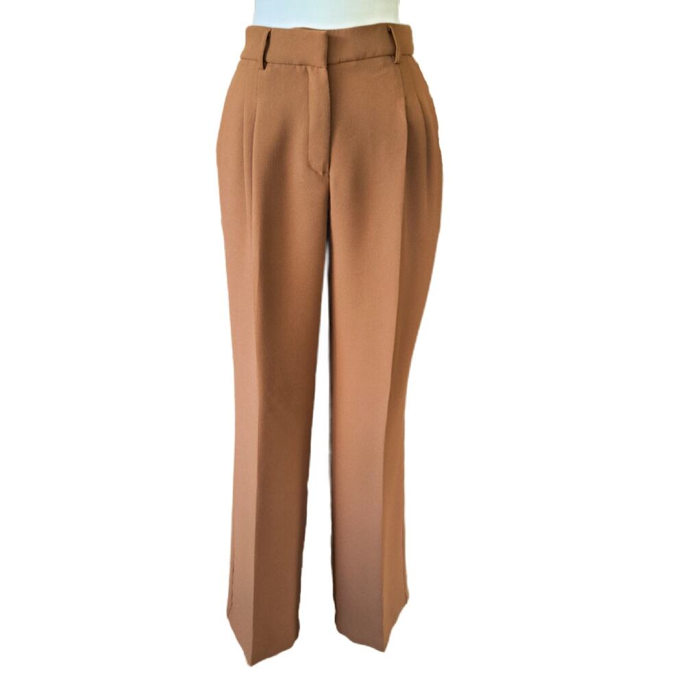 CYNTHIA ROWLEY Brown Pleated High Waisted Wide Leg Trouser Pant Size 10 Fall